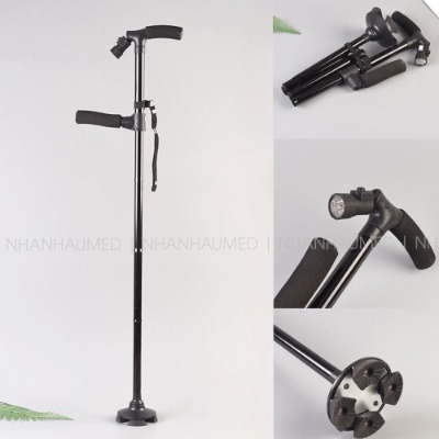 Gậy Chống Cho Người Già Cao Cấp Dạng Gấp Gọn - Có Kết Hợp Đèn Pin Và Tay Vịn Phụ, Đế Chống Trượt Hot